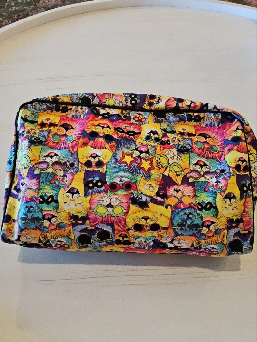 Trina Large Multicolor Cat Print Cosmetic accessories Bag Zip closure
